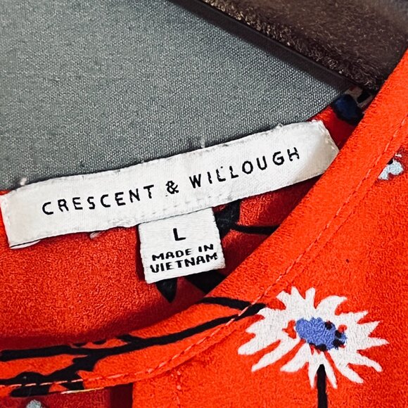 Crescent & Willough Red Floral Flutter Sleeve Blouse Women's L - Picture 4 of 6